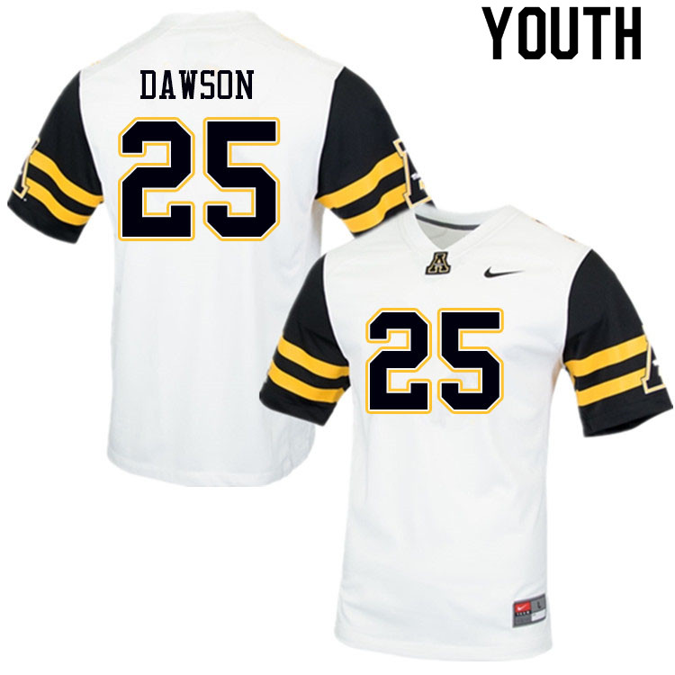 Youth #25 Kaleb Dawson Appalachian State Mountaineers College Football Jerseys Sale-White - Click Image to Close